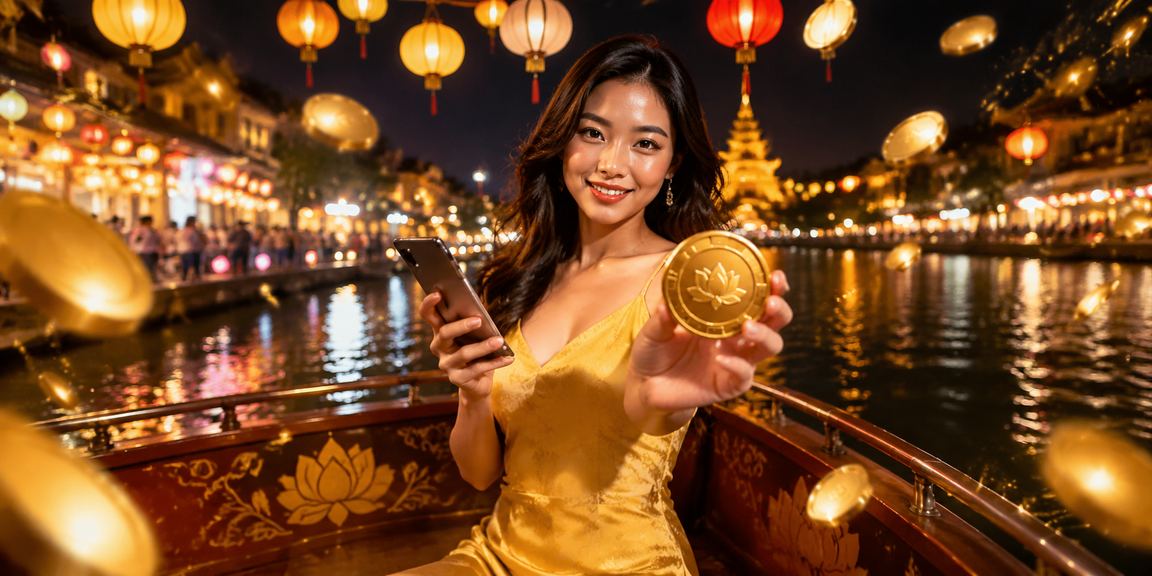 Người dùng thực hiện thanh toán casino trên điện thoại tại chợ đêm Huế
